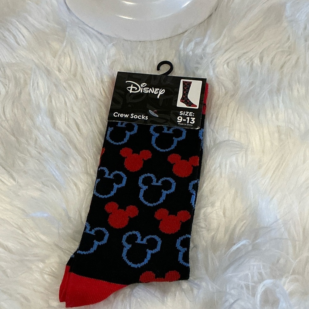 Disney Black Socks with Red and Blue Mickey Mouse Pattern